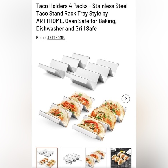 Arthome Taco holders 4 pack in stainless steel, NWT in box - Picture 2 of 4